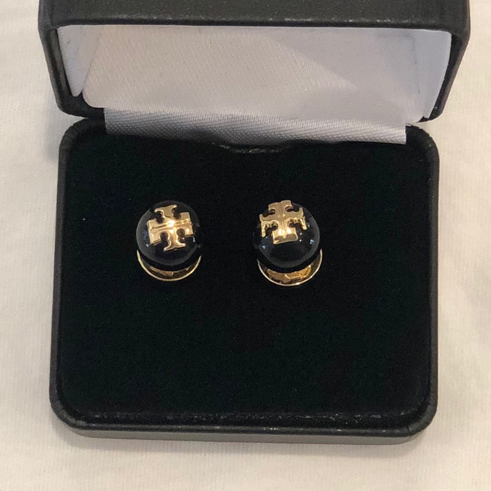 Blue Stone Tory Burch Logo Stud Earrings